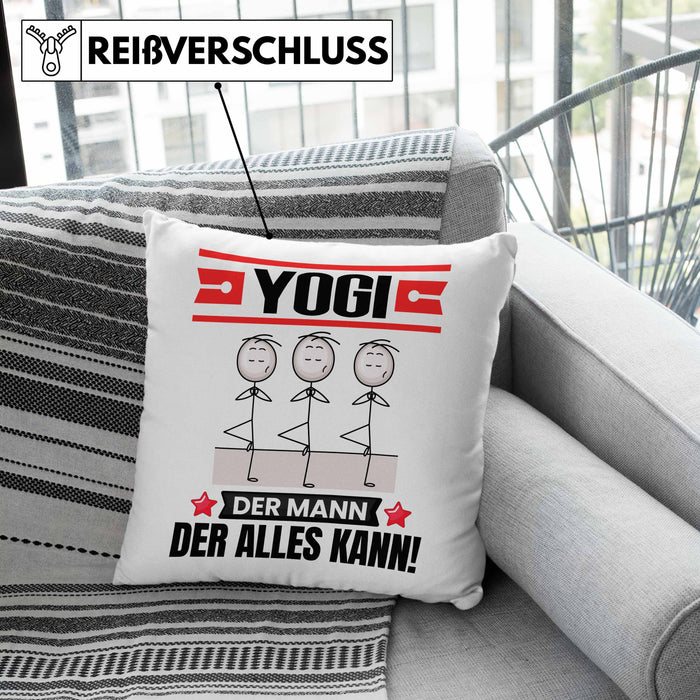 Yogi Kissen mit Füllung 40x40 Geschenk für Yogi Der Mann Der Alles Kann Geschenkidee zum Geburtstag (Grau) Rosa Trendation