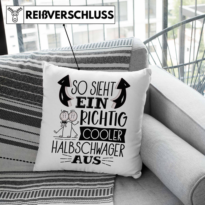 So Sieht Ein Richtig Cooler Halbschwager Aus Geschenk Kissen mit Füllung 40x40 Lustiger Spruch Geschenkidee (Grau) Grau Trendation