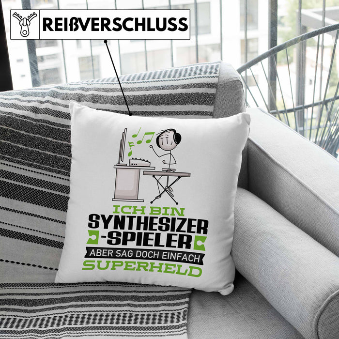 Synthesizer-Spieler Geschenk Kissen mit Füllung 40x40 Ich Bin Synthesizer-Spieler Aber Sag Doch Einfach Superheld Lustige Geschenkdiee für Synthesizer-Spieler (Grau) Rosa Trendation