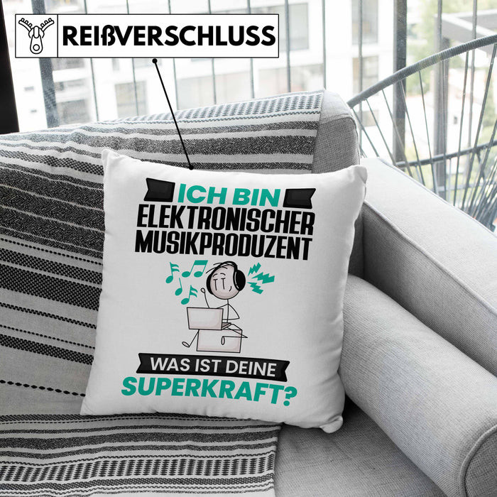 Elektronischer Musikproduzent Kissen mit Füllung 40x40 Geschenk für Elektronischer Musikproduzent Geburtstag Lustiger Spruch Was Ist Deine Superkraft (Grau) Grün Trendation