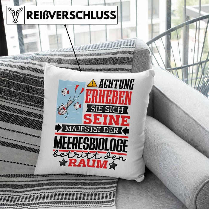 Meeresbiologe Geschenk Kissen mit Füllung 40x40 Lustiger Spruch Erheben Sie Sich Der Meeresbiologe Betritt den Raum (Grau) Blau Trendation