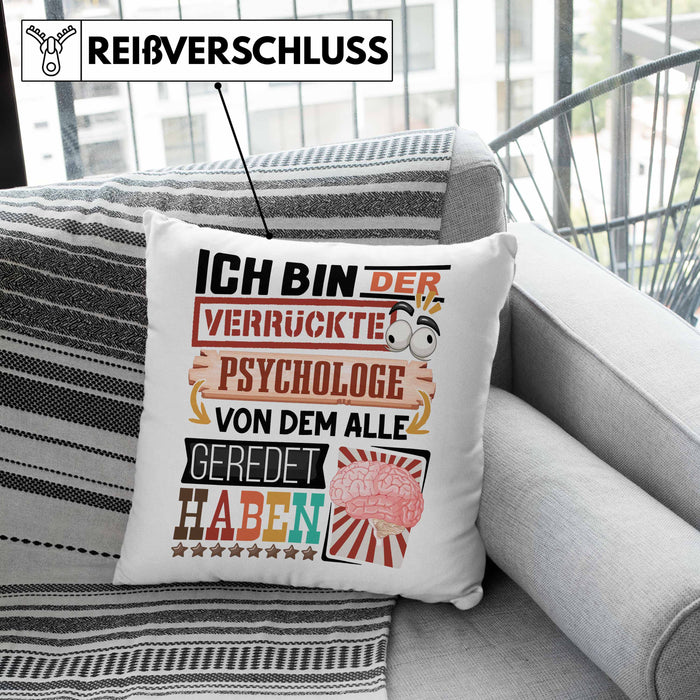 Psychologe Kissen mit Füllung 40x40 Geschenk Spruch Lustig Geschenkidee für Psychologe Geburtstag Ich Bin Der Verrückte Psychologe (Grau) Rosa Trendation