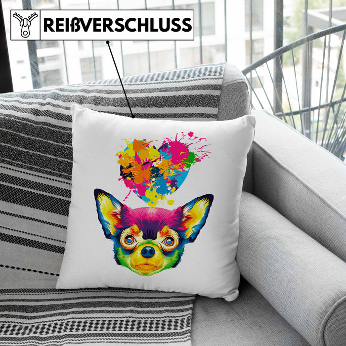 Chihuahua Herz Farbe Besitzer Kissen mit Füllung 40x40 Geschenk Lustiger Spruch Geschenkidee Chihuahua Liebhaber (Grau) Rosa Trendation