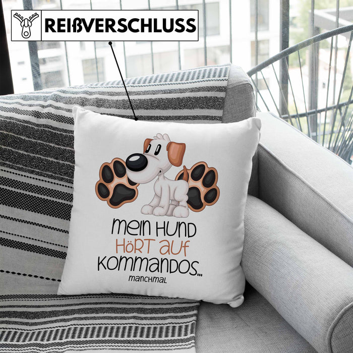 Hundebesitzer Kissen mit Füllung 40x40 Geschenk Mein Hund Hört Auf Kommandos Manchmal Geschenkidee Hunde Mama Frauchen Herrchen (Grau) Blau Trendation