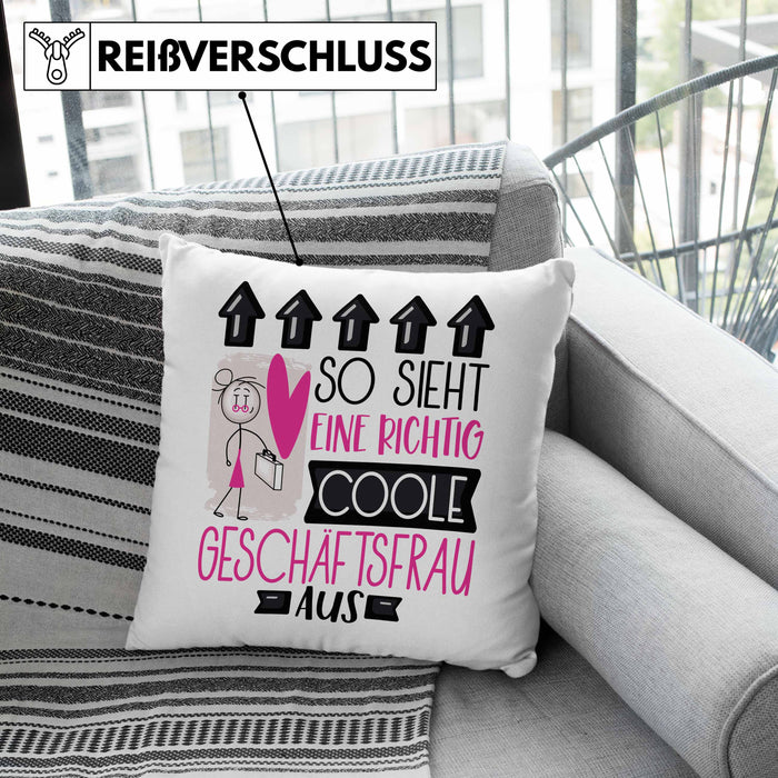 Geschäftsfrau Geschenk Kissen mit Füllung 40x40 Lustig Geschenkidee für Geschäftsfrau Geburtstag So Sieht Eine Richtig Coole Geschäftsfrau Aus Frauen Spruch (Grau) Grün Trendation