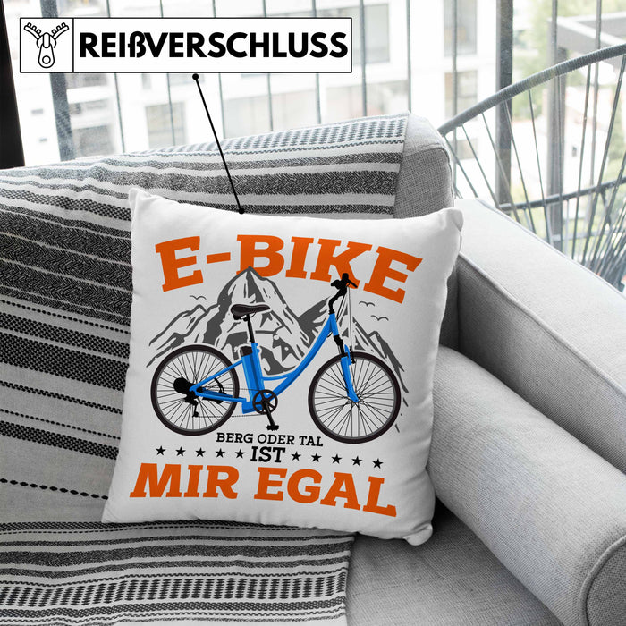 Lustige Kissen mit Füllung 40x40 E-Bike Fans Geschenk E-Bike Sprüche Geschenkidee (Grau) Blau Trendation