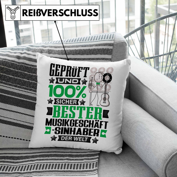 Musikgeschäftsinhaber Geschenk Lustiger Spruch für Musikgeschäftsinhaber Geschenkidee Bester Musikgeschäftsinhaber Der WeltKissen mit Füllung 40x40 (Grau) Grün Trendation