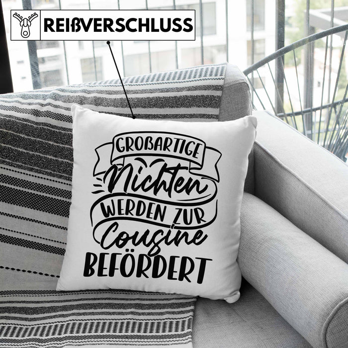 Cousine Kissen mit Füllung 40x40 Geschenk Großartige Nichten Werden Zur Cousine Befördert (Grau) Grau Trendation