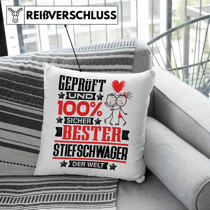 Stiefschwager Geschenk Lustiger Spruch für Stiefschwager Geschenkidee Bester Stiefschwager Der WeltKissen mit Füllung 40x40 (Grau) Rosa Trendation