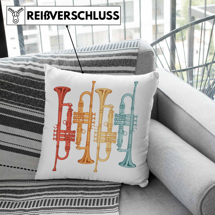 Trompete Kissen mit Füllung 40x40 Geschenk für Posaunist Posaune Retro Grafik (Grau) Grau Trendation