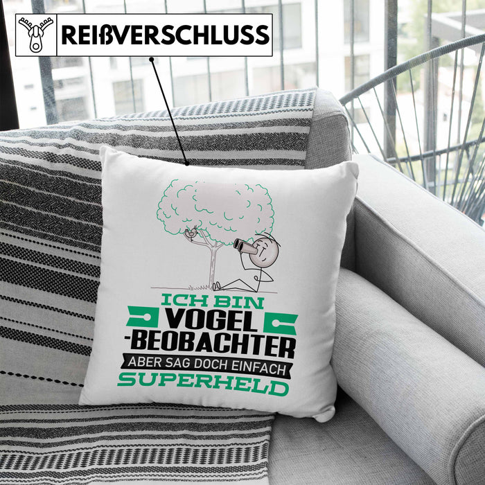 Vogelbeobachter Geschenk Kissen mit Füllung 40x40 Ich Bin Vogelbeobachter Aber Sag Doch Einfach Superheld Lustige Geschenkdiee für Vogelbeobachter (Grau) Blau Trendation