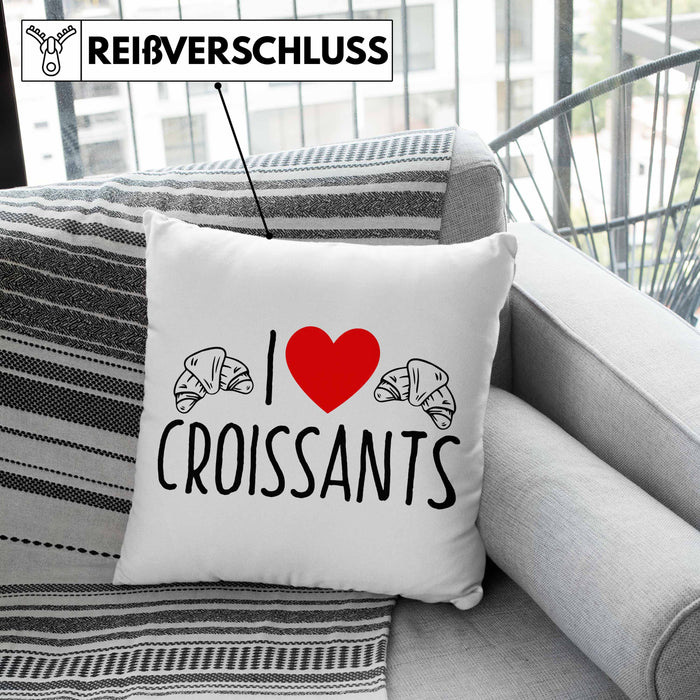 Kissen mit Füllung 40x40 "I Love Croissants" Lustiges Geschenk für Croissant-Liebhaber Frankreich (Grau) Grau Trendation