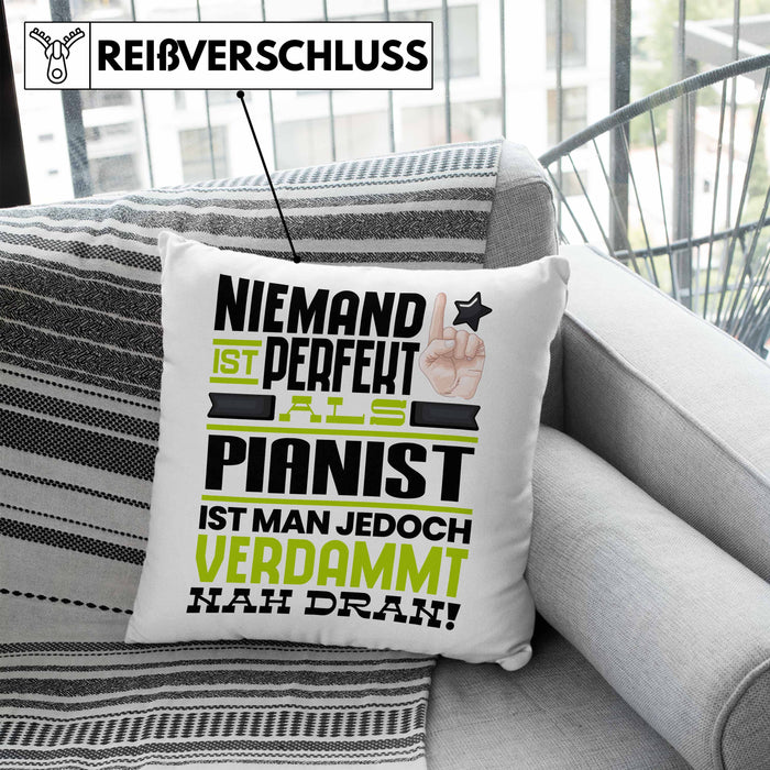Pianist Geschenk Kissen mit Füllung 40x40 Lustige Geschenkidee für Pianist Geburtstag Niemand Ist Perfekt Aber Als Pianist Ist Man Nah Dran (Grau) Blau Trendation