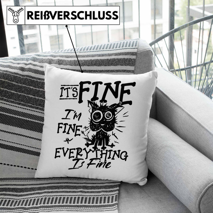 Its Fine Im Fine Everything Is Fine Kissen mit Füllung 40x40 Geschenk Katze Humor Sarkasmus (Grau) Blau Trendation