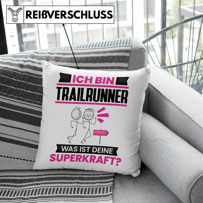 Trailrunner Kissen mit Füllung 40x40 Geschenk für Trailrunner Geburtstag Lustiger Spruch Was Ist Deine Superkraft (Grau) Blau Trendation