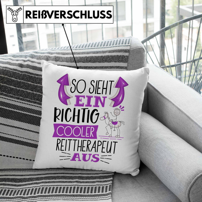 So Sieht Ein Richtig Cooler Reittherapeut Aus Kissen mit Füllung 40x40 Geschenk für Reittherapie Geschenkidee Spruch (Grau) Rosa Trendation
