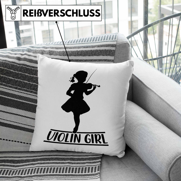 Geigenspieler Geschenk Kissen mit Füllung 40x40 Geigenspielerin Geigen Spruch Violin Girl (Grau) Rosa Trendation