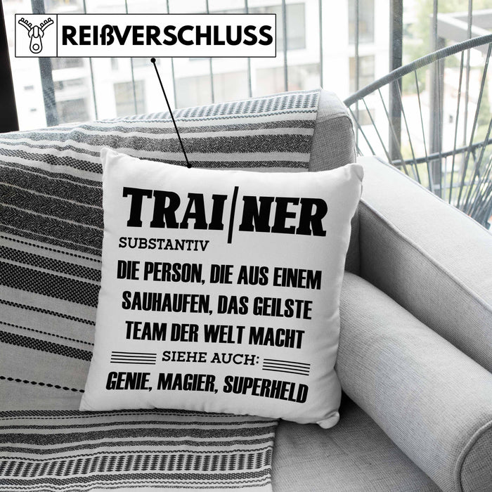 Trainer Kissen mit Füllung 40x40 Geschenk Bester Coach Geschenkidee Spruch (Grau) Rosa Trendation