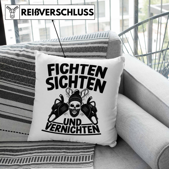 Waldarbeiter Kissen mit Füllung 40x40 Geschenk Fichten Sichten Und Vernichten Holz-Arbeiter Wald Bäume Fellen (Grau) Rosa Trendation