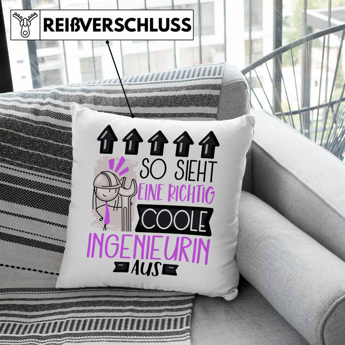 Ingenieurin Geschenk Kissen mit Füllung 40x40 Lustig Geschenkidee für Ingenieurin Geburtstag So Sieht Eine Richtig Coole Ingenieurin Aus Frauen Spruch (Grau) Grün Trendation