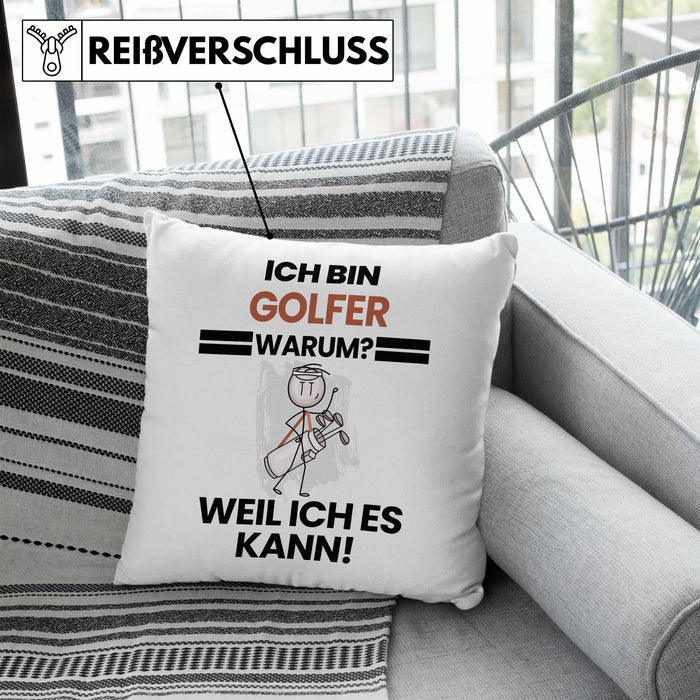 Golfer Geschenk Kissen mit Füllung 40x40 Lustiger Spruch Ich Bin Golfer Warum Weil Ich Es Kann Geschenkidee Bester Golfer Geburtstag (Grau) Blau Trendation