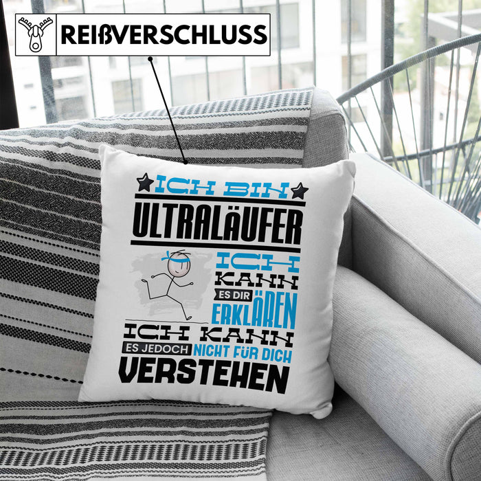 Ultraläufer Geschenk Kaffee-Kissen mit Füllung 40x40 Geschenkidee für Ultraläufer Ich Bin Ultraläufer Ich Kann Es Dir Erklären Jedoch Nicht Für Dich Verstehen Spruch Lustig (Grau) Blau Trendation