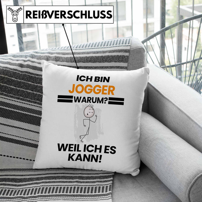 Jogger Geschenk Kissen mit Füllung 40x40 Lustiger Spruch Ich Bin Jogger Warum Weil Ich Es Kann Geschenkidee Bester Jogger Geburtstag (Grau) Blau Trendation