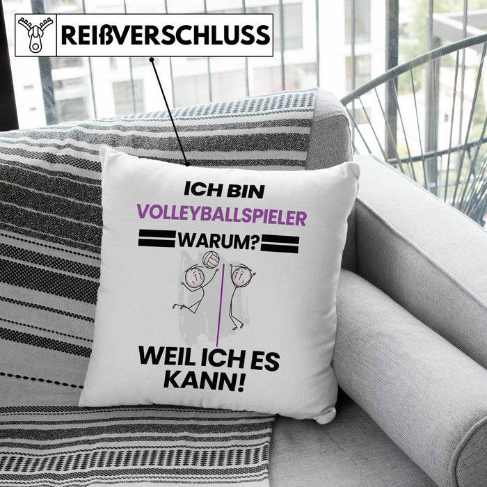Volleyballspieler Geschenk Kissen mit Füllung 40x40 Lustiger Spruch Ich Bin Volleyballspieler Warum Weil Ich Es Kann Geschenkidee Bester Volleyballspieler Geburtstag (Grau) Grau Trendation