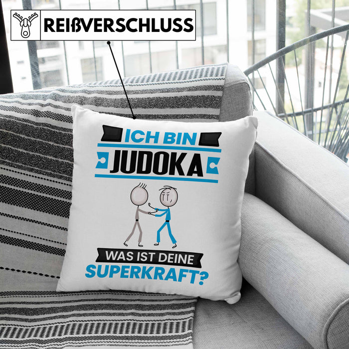 Judoka Kissen mit Füllung 40x40 Geschenk für Judoka Geburtstag Lustiger Spruch Was Ist Deine Superkraft (Grau) Rosa Trendation
