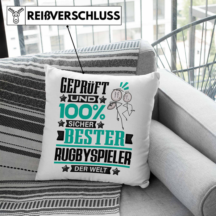 Rugbyspieler Geschenk Lustiger Spruch für Rugbyspieler Geschenkidee Bester Rugbyspieler Der WeltKissen mit Füllung 40x40 (Grau) Blau Trendation