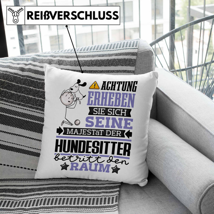 Hundesitter Geschenk Kissen mit Füllung 40x40 Lustiger Spruch Erheben Sie Sich Der Hundesitter Betritt den Raum (Grau) Grün Trendation