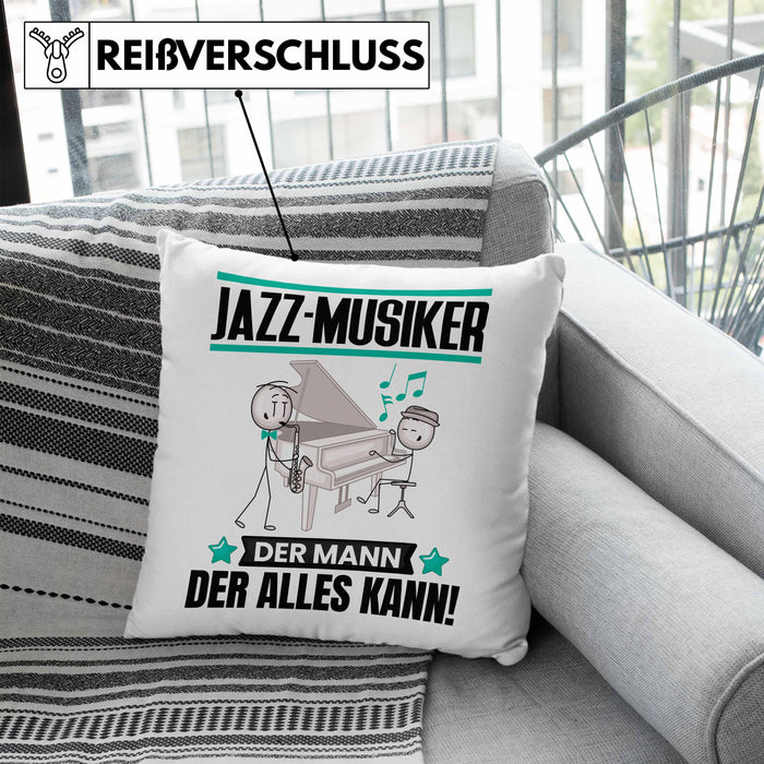 Jazz-Musiker Kissen mit Füllung 40x40 Geschenk für Jazz-Musiker Der Mann Der Alles Kann Geschenkidee zum Geburtstag (Grau) Blau Trendation
