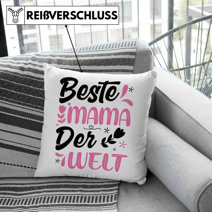 Mama Geschenk Kissen mit Füllung 40x40 Beste Mama Der Welt Geschenkidee Muttertagsgeschenk von Sohn Tochter (Grau) Grau Trendation