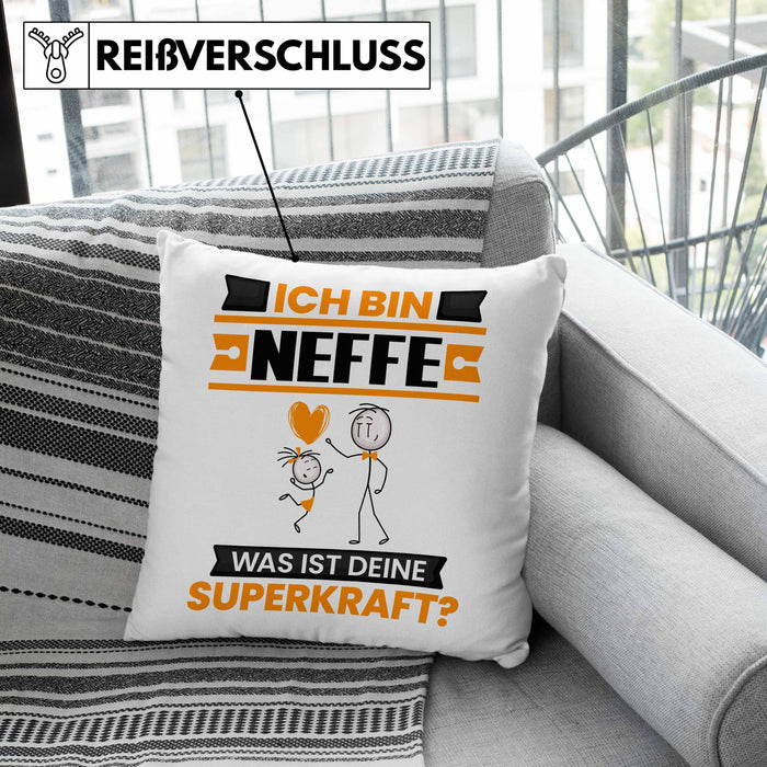 Neffe Kissen mit Füllung 40x40 Geschenk für Neffe Geburtstag Lustiger Spruch Was Ist Deine Superkraft (Grau) Rosa Trendation