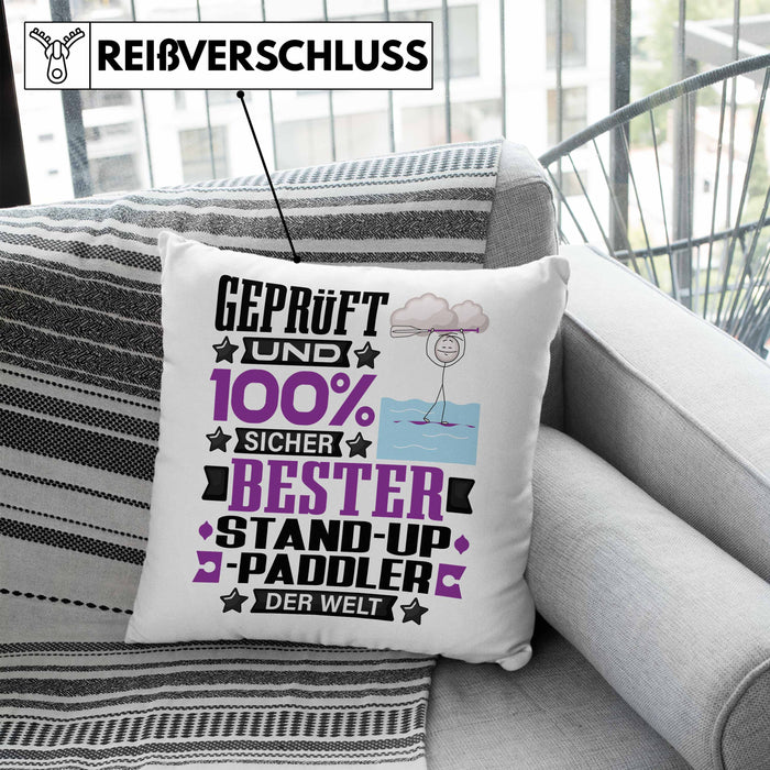 Stand-Up-Paddler Geschenk Lustiger Spruch für Stand-Up-Paddler Geschenkidee Bester Stand-Up-Paddler Der WeltKissen mit Füllung 40x40 (Grau) Blau Trendation