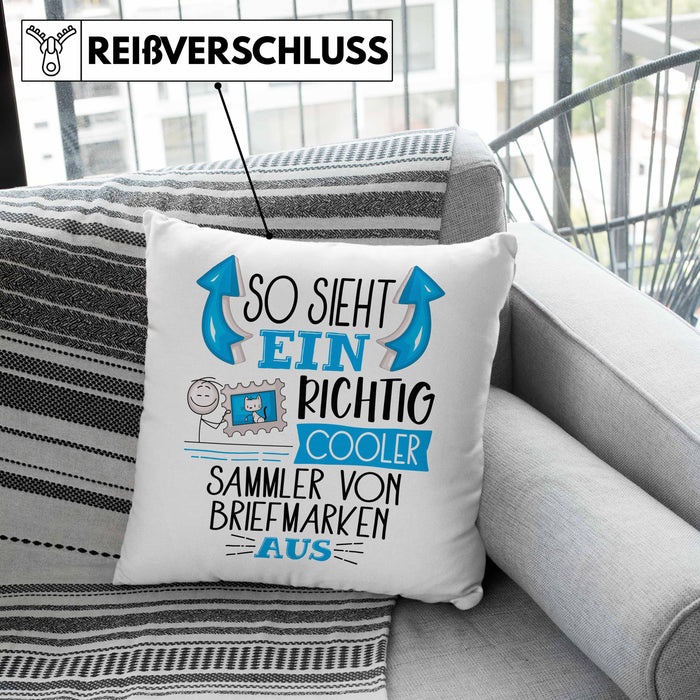 Sammler von Briefmarken Kissen mit Füllung 40x40 So Sieht Ein Richtig Cooler Sammler von Briefmarken Aus Geschenk Lustiger Spruch Geschenkidee (Grau) Rosa Trendation