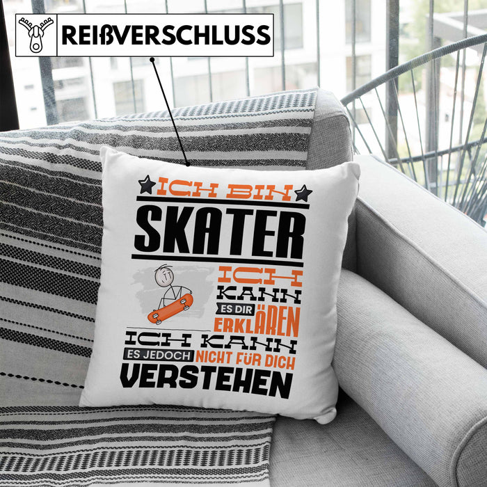 Skater Geschenk Kaffee-Kissen mit Füllung 40x40 Geschenkidee für Skater Ich Bin Skater Ich Kann Es Dir Erklären Jedoch Nicht Für Dich Verstehen Spruch Lustig (Grau) Blau Trendation