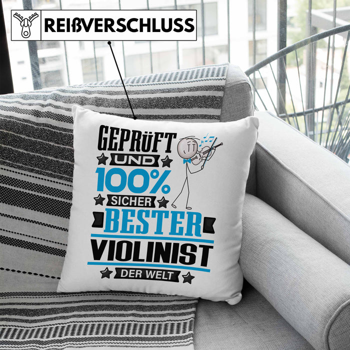 Violinist Geschenk Lustiger Spruch für Violinist Geschenkidee Bester Violinist Der WeltKissen mit Füllung 40x40 (Grau) Blau Trendation