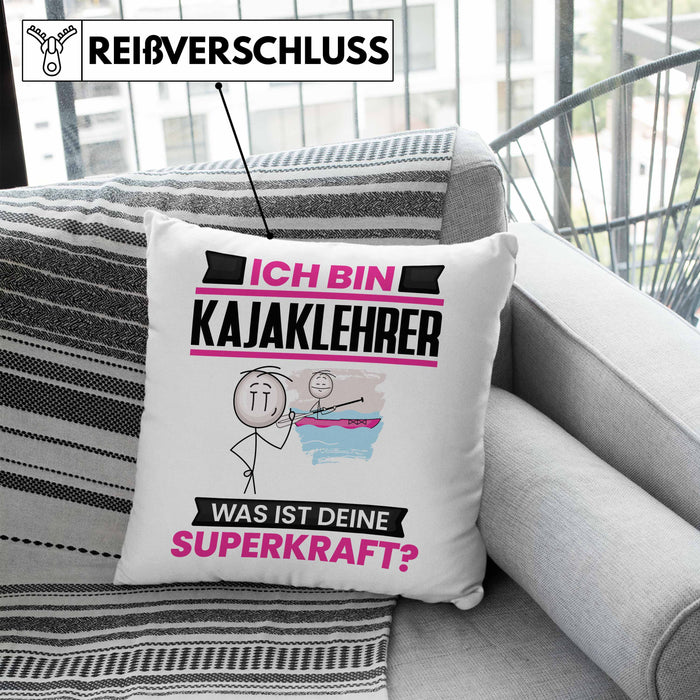 Kajaklehrer Kissen mit Füllung 40x40 Geschenk für Kajaklehrer Geburtstag Lustiger Spruch Was Ist Deine Superkraft (Grau) Blau Trendation