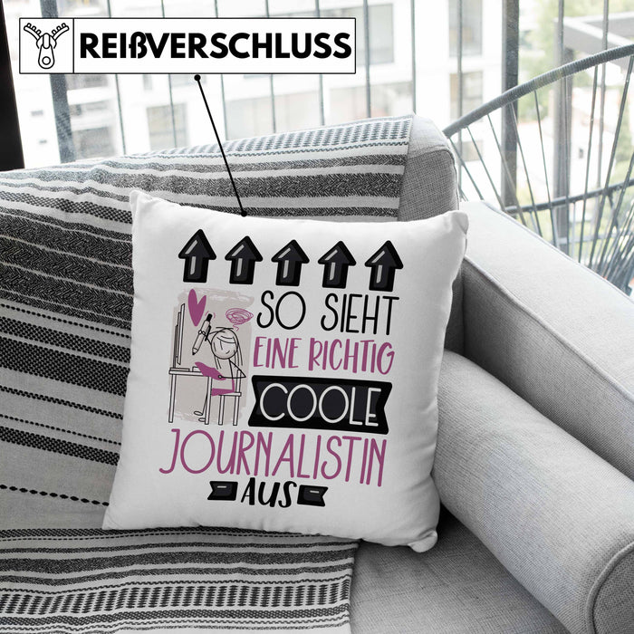 Journalistin Geschenk Kissen mit Füllung 40x40 Geschenkidee für Journalistin Geburtstag Weihnachten Spruch So Sieht Eine Richtig Coole Journalistin Aus (Grau) Rosa Trendation