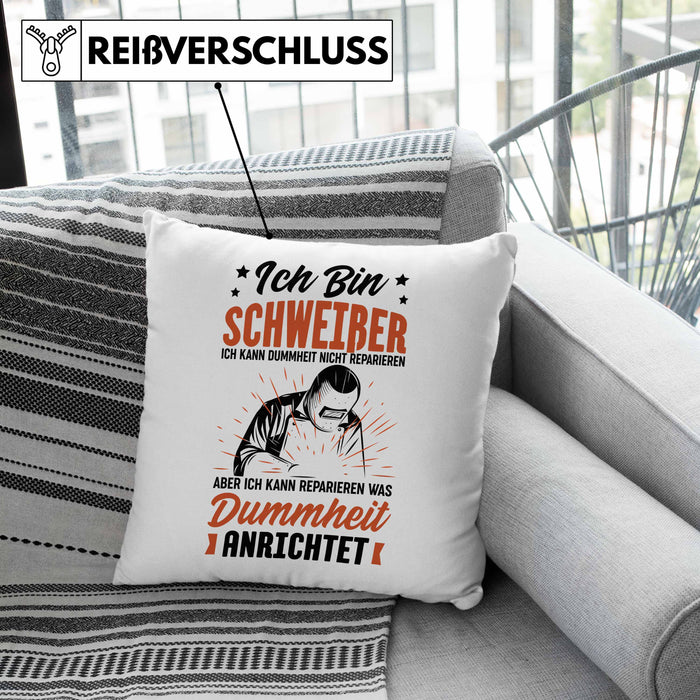 Schweißer Geschenk Kissen mit Füllung 40x40 Ich Kann Dummheit Nicht Reparieren Geschenkdiee für Schweißer Männer (Grau) Grün Trendation