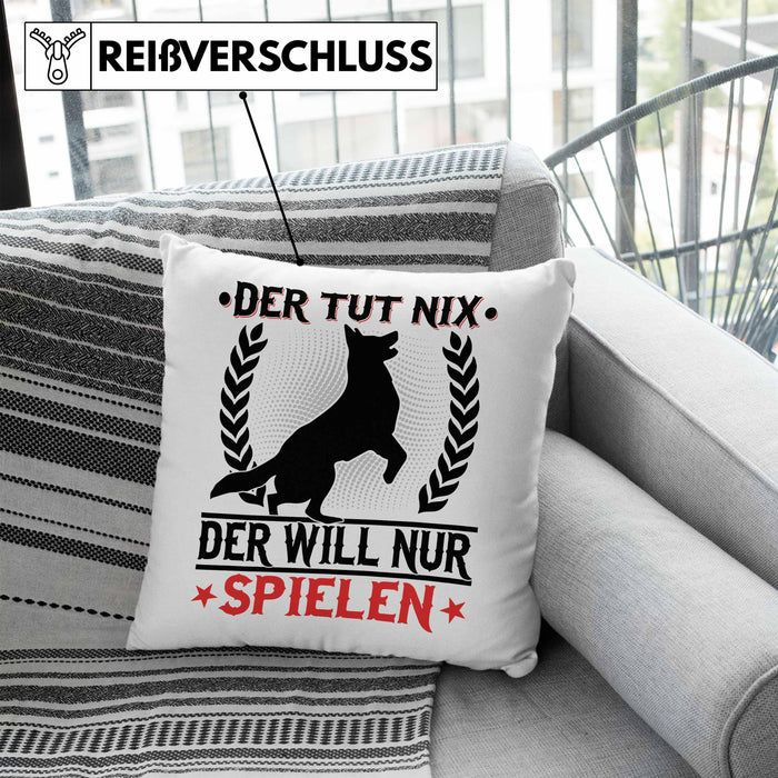Hund Kissen mit Füllung 40x40 Geschenk Hunde-Besitzer Geschenkidee (Grau) Blau Trendation