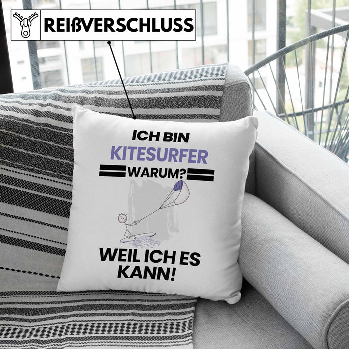 Kitesurfer Geschenk Kissen mit Füllung 40x40 Lustiger Spruch Ich Bin Kitesurfer Warum Weil Ich Es Kann Geschenkidee Bester Kitesurfer Geburtstag (Grau) Blau Trendation