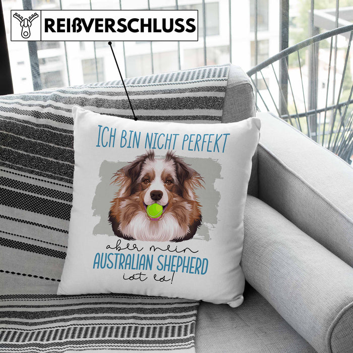 Australian Shepherd Besitzer Kissen mit Füllung 40x40 Geschenk Lustiger Spruch Geschenkidee Besitzerin Ich Bin Nicht toll Aber Mein Australian Shepherd Ist Es (Grau) Grau Trendation