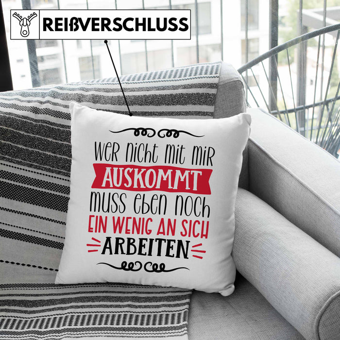 Lustige Kissen mit Füllung 40x40 mit Spruch als Geschenkidee Wer Nicht Mit Mir Auskommt (Grau) Grün Trendation