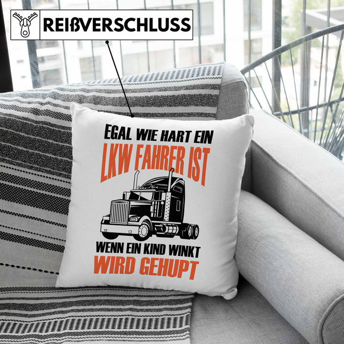 Lustige LKW-Fahrer Kissen mit Füllung 40x40 Geschenk für Truckliebhaber Wenn Ein Kind WInkt Wird Gehupt (Grau) Grau Trendation