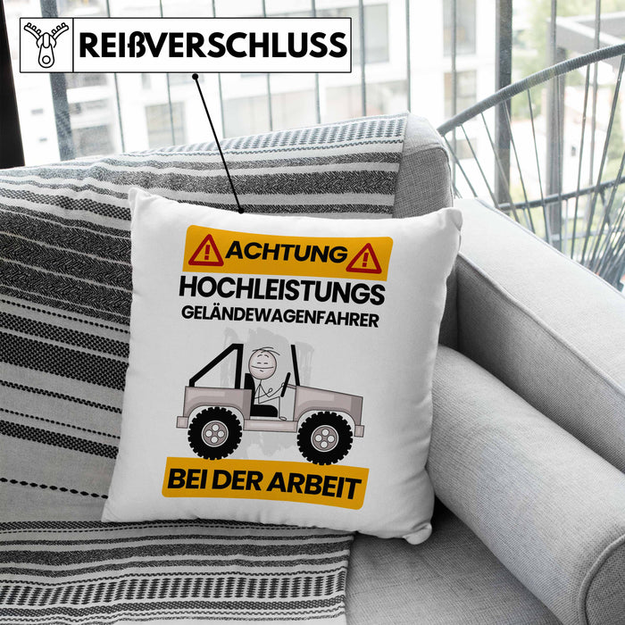 Geländewagenfahrer Kissen mit Füllung 40x40 Geschenk Lustiger Spruch Geschenkidee für Geländewagenfahrer Achtung Hochleistungs Geländewagenfahrer Bei Der Arbeit (Grau) Blau Trendation