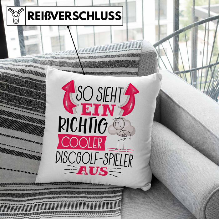 So Sieht Ein Richtig Cooler Discgolf-Spieler Aus Geschenk Kissen mit Füllung 40x40 Lustiger Spruch Geschenkidee (Grau) Grau Trendation