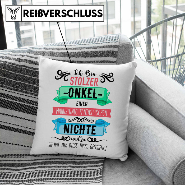 Onkel Geschenk von Nichte Lustige Kissen mit Füllung 40x40 Spruch Geschenke für Onkel Nichten Geschenkidee (Grau) Grün Trendation