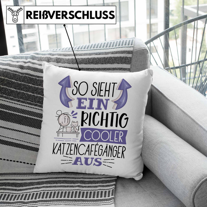 Katzencafégänger Kissen mit Füllung 40x40 So Sieht Ein Richtig Cooler Katzencafégänger Aus Geschenk Lustiger Spruch Geschenkidee (Grau) Rosa Trendation